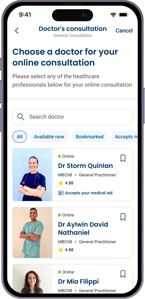 Redesigned screen: choose a doctor for your online consultation