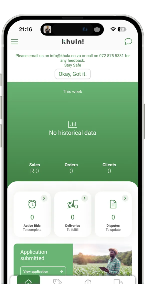 The old Khula home screen, with an empty weekly chart